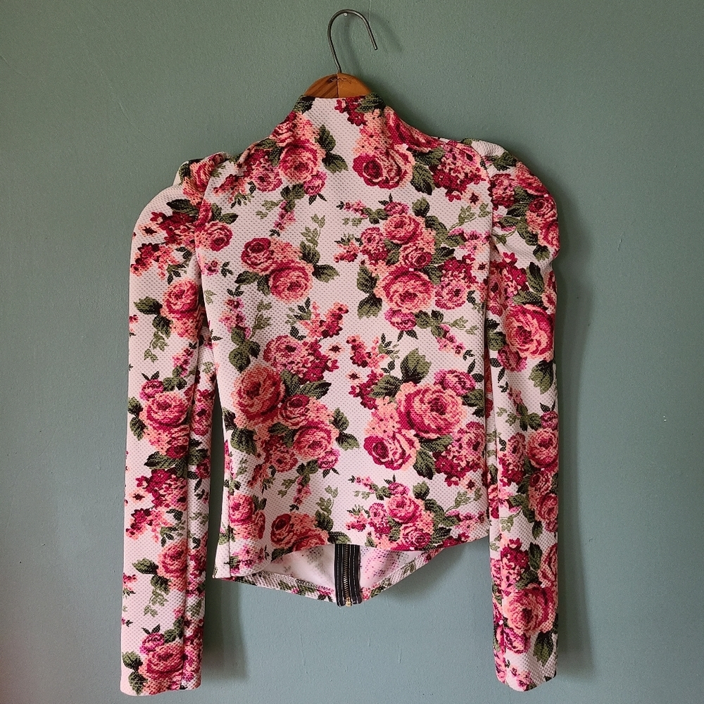 English Rose floral long sleeve zip front Top small, ROLYPOLY - Picture 2 of 7